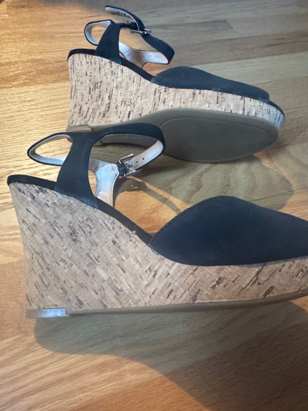 Nine West Black Open-Toe Cork Wedge Sandals - Picture 4 of 5